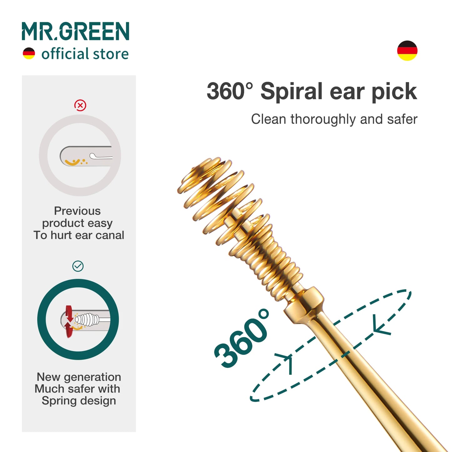 MR.GREEN Ear Wax Removal 360 Degree Spiral Massage Ear Cleaner Stainless Steel