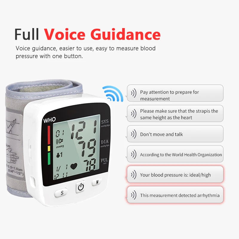 TAKRO Digital Rechargeable Wrist Blood Pressure Monitor With LCD Memory