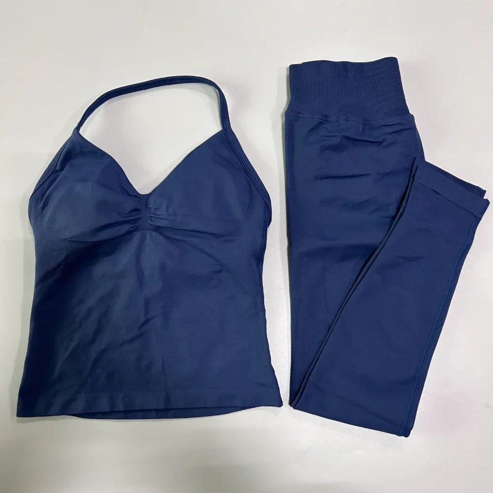 No Logo Seamless Gym Set Women High Waist Tank Tops