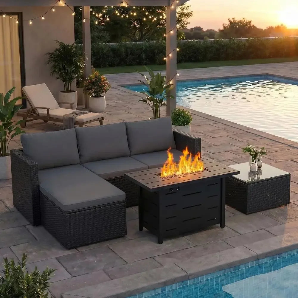 4-Piece Outdoor Wicker Patio Furniture Set With Fire Pit Table
