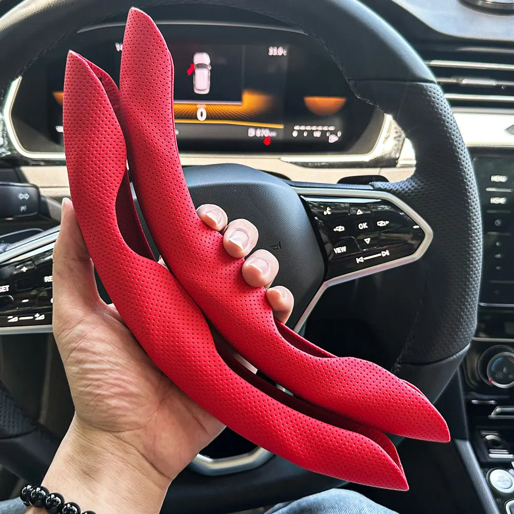 D Shaped Leather Steering Wheel Cover Anti Slip Ventilated Car Accessory