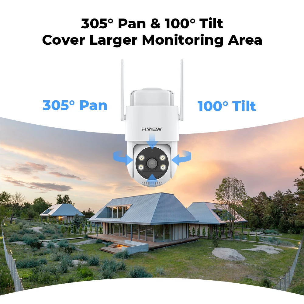 H.VIEW PIR Battery Powered Wireless Outdoor Camera 2K PTZ WiFi