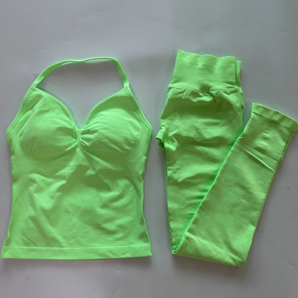 No Logo Seamless Gym Set Women High Waist Tank Tops