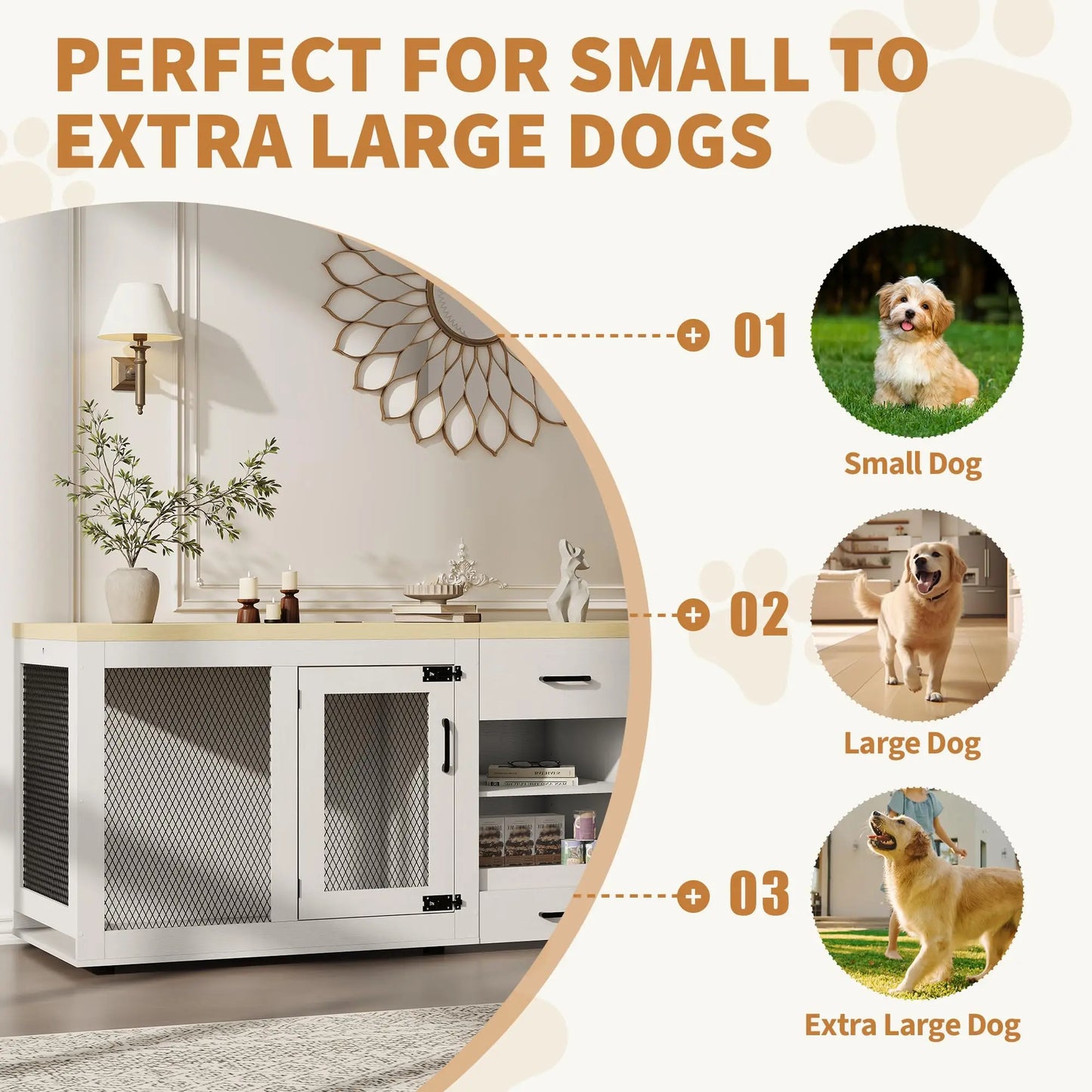 HiMISS Heavy Duty Dog Crate TV Stand With Feeding Station