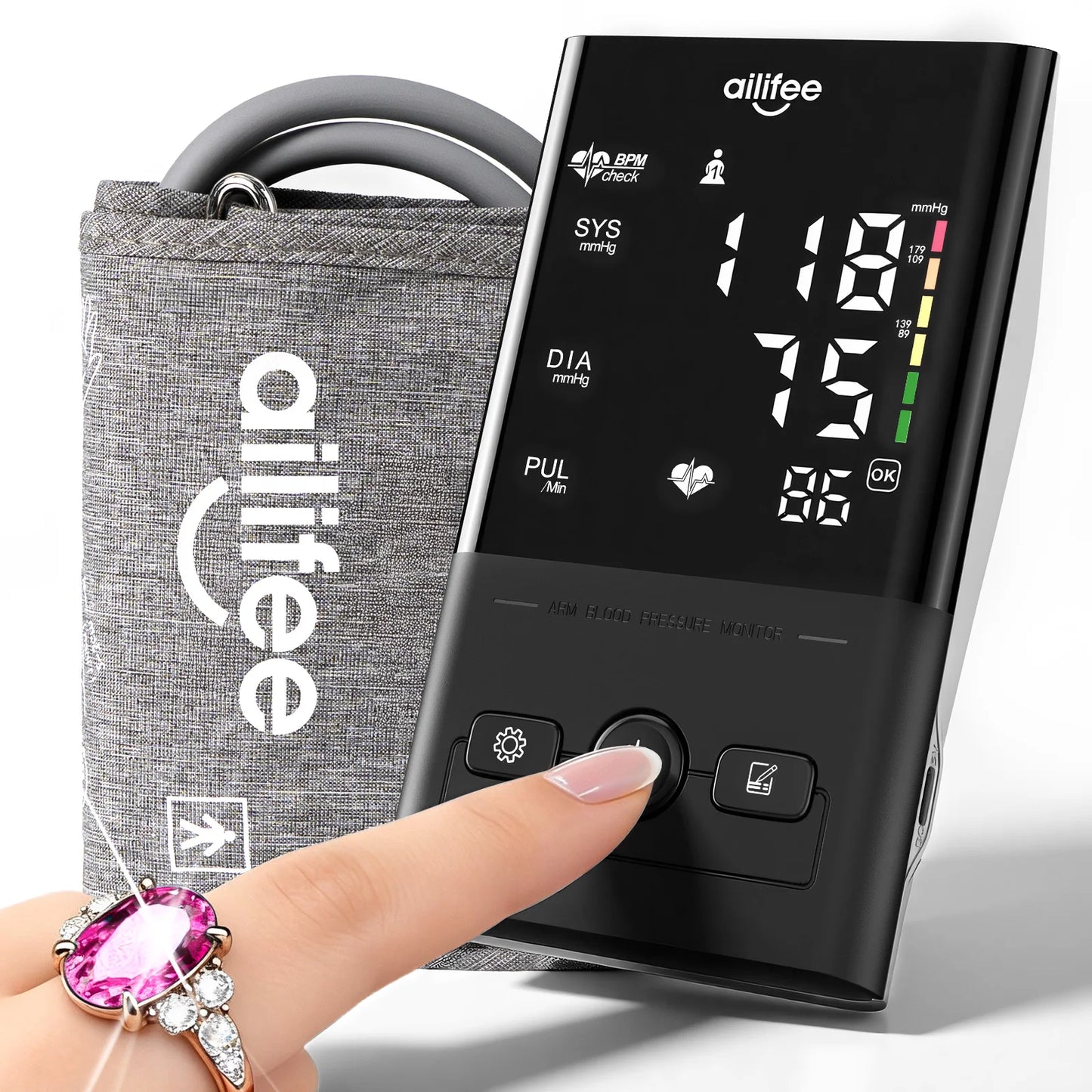 AILIFEE Upper Arm Blood Pressure Monitor For Home Use With LED Backlit Display
