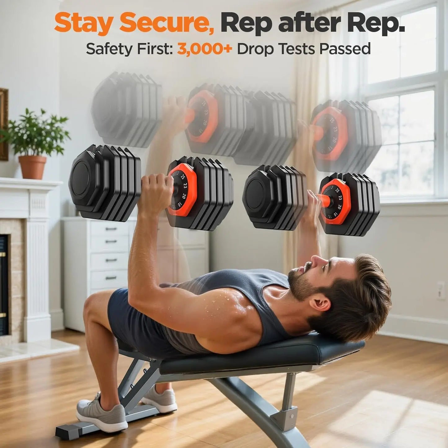 FED Fitness Adjustable Dumbbell Set With Storage Box And Non Slip Grip
