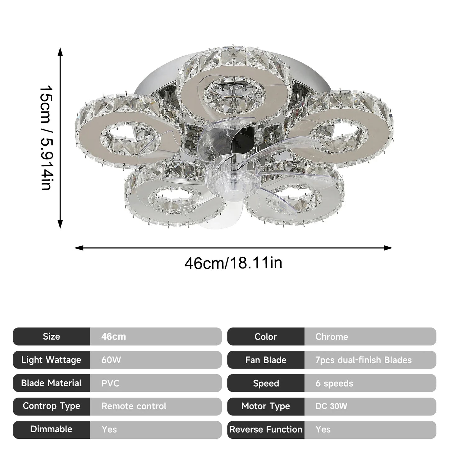 GreeLustr LED Ceiling Fan Light With Retractable Blades