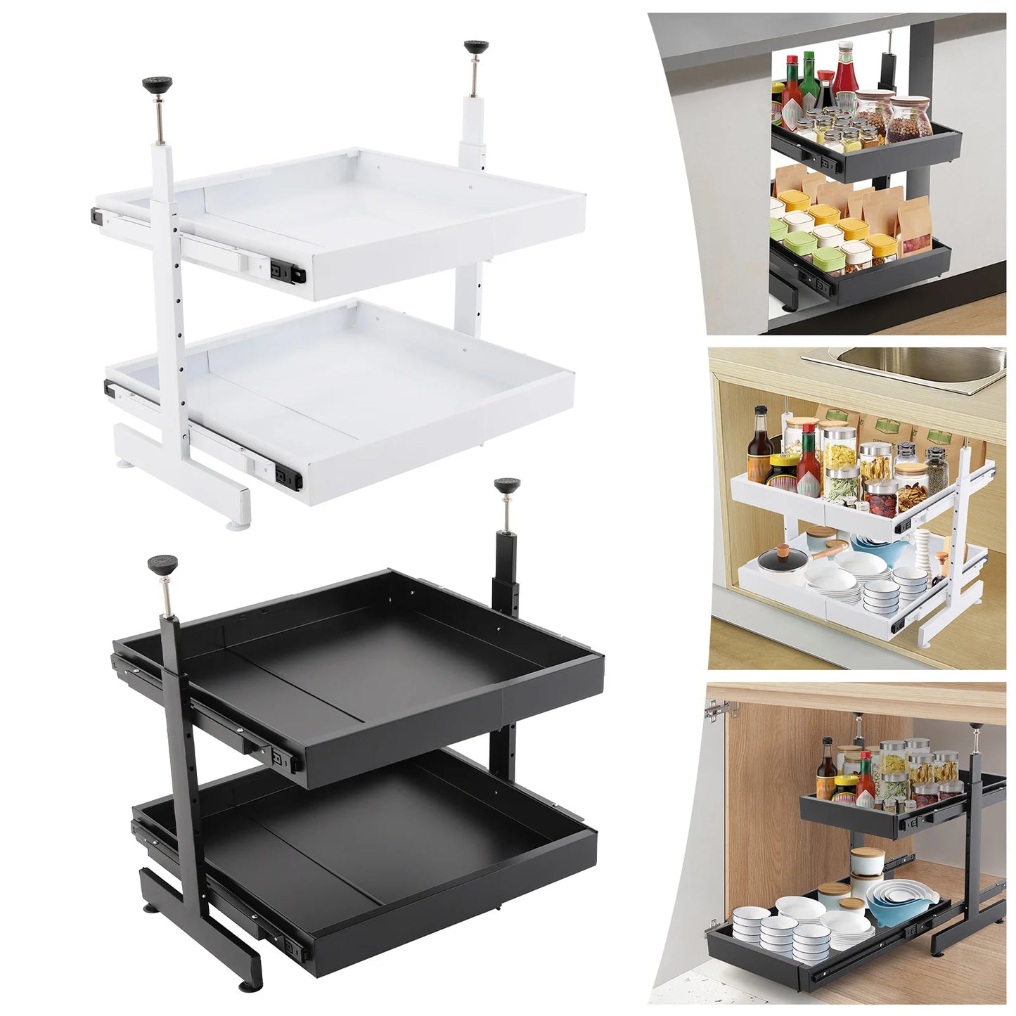 Carbon Steel Expandable Pull Out Cabinet Organizer 2 Tier Drawers