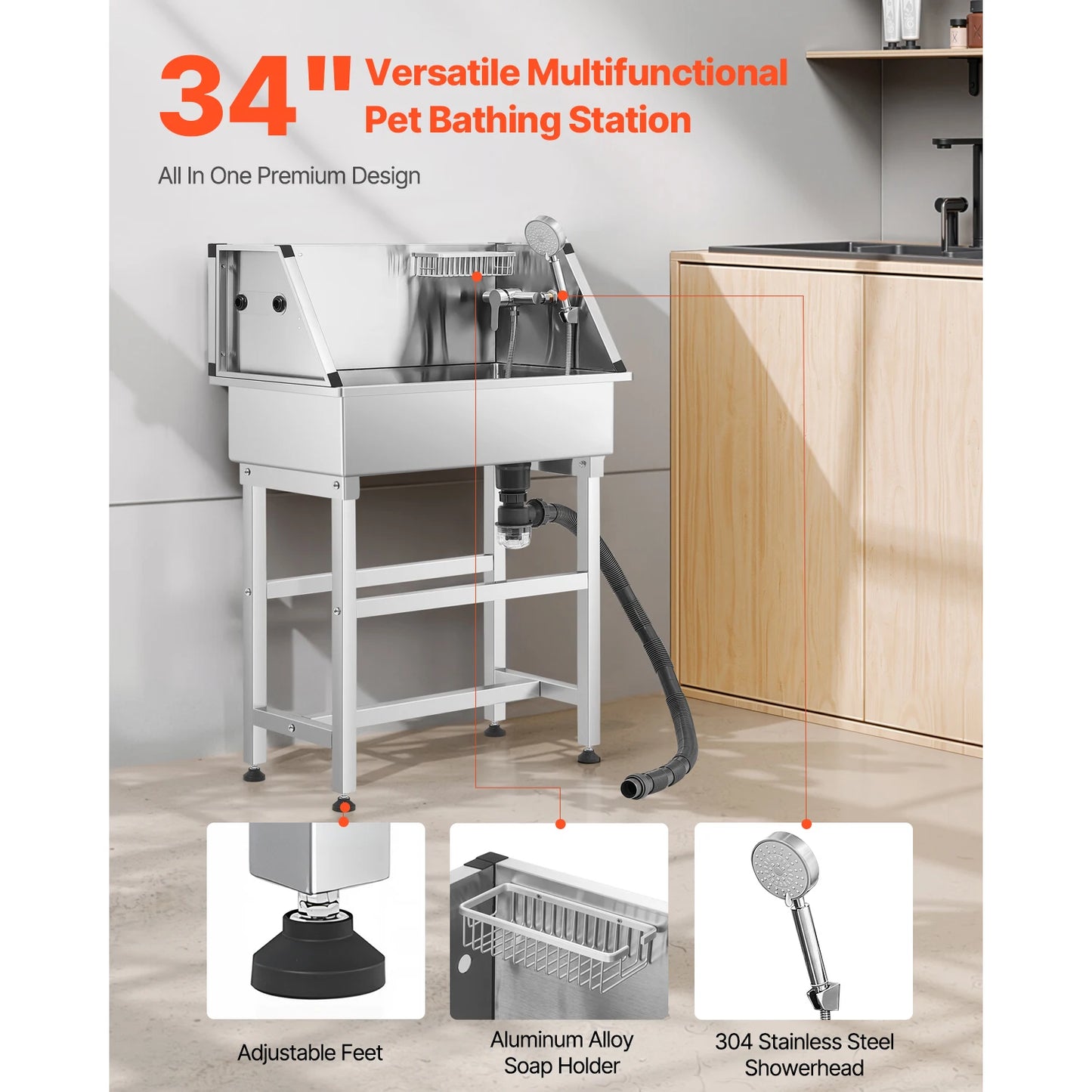SucceBuy Stainless Steel Dog Washing Station With Hot and Cold Faucet
