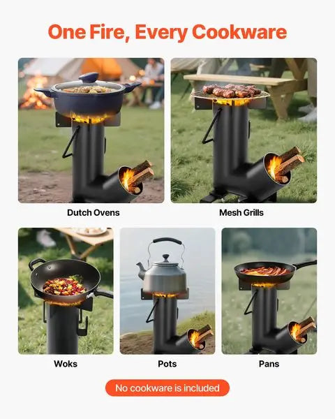 None Camping Rocket Stove Portable Wood Burning Stove Carry Bag