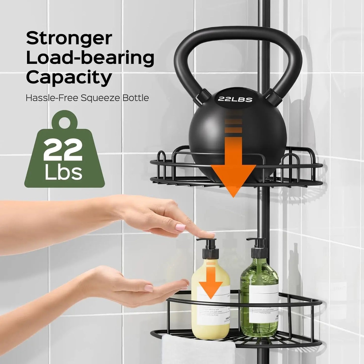 4-Tier Adjustable Tension Pole Shower Caddy Rustproof No-Drill Space-Saving