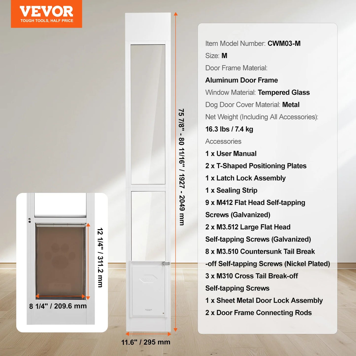 SucceBuy Adjustable Height Dog Door Sliding Glass Door