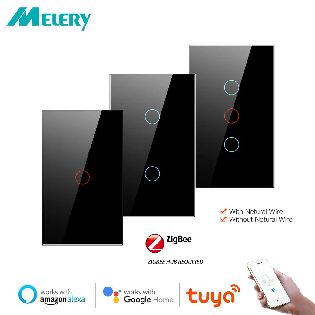 Melery Zigbee Smart Light Switch With Glass Panel For Wall