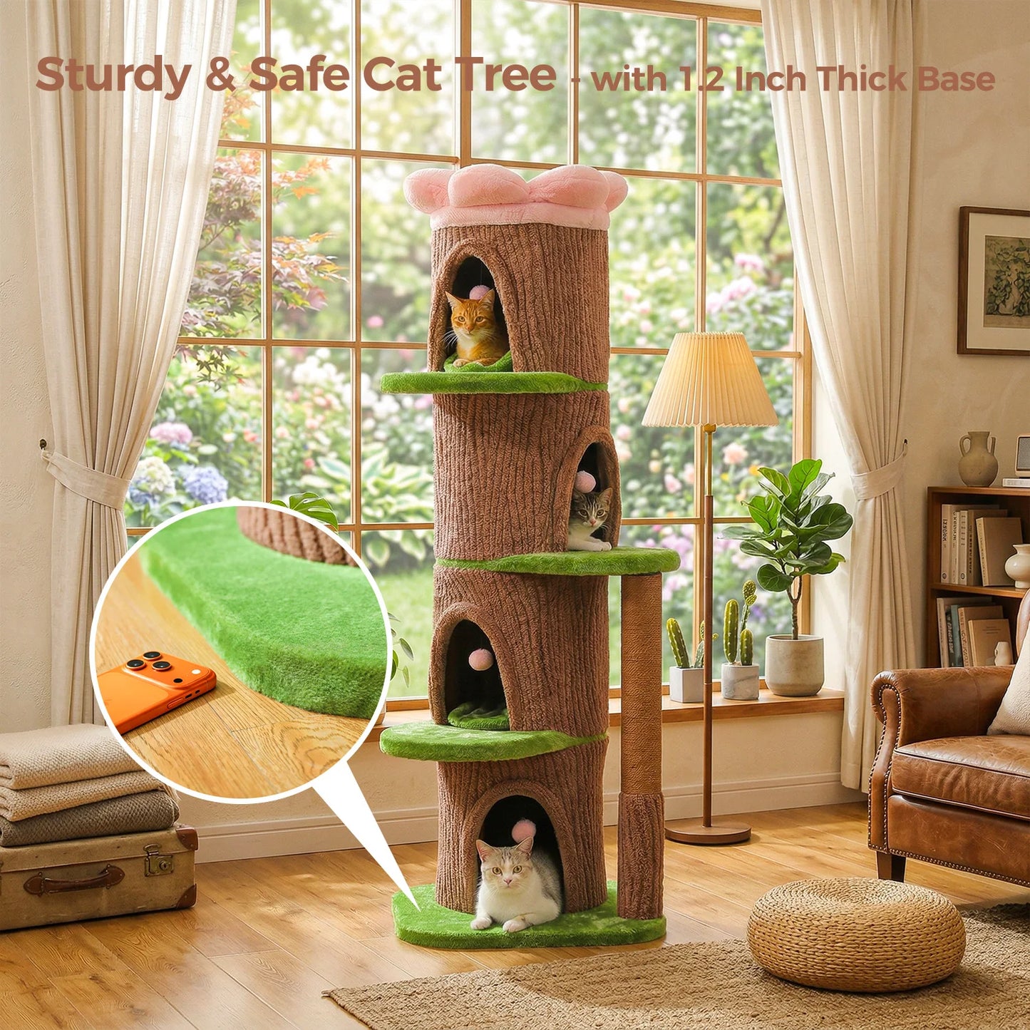 Cat Tree Tower with Four Condos and Scratching Post