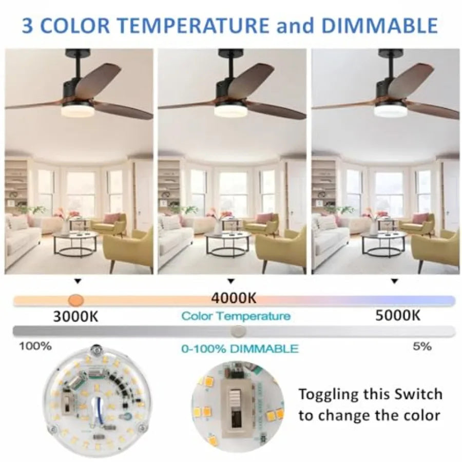 4" 18W Color Changeable Ceiling Fan LED Light Replacement, 3000K/4000K/5000K Selectable Ceiling Fan LED Light Kit, 2200LM Dimma
