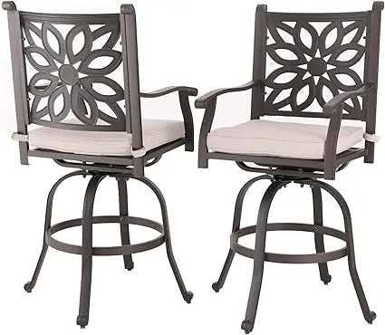 MKDK Cast Aluminum Patio Bar Chairs Set With Swivel