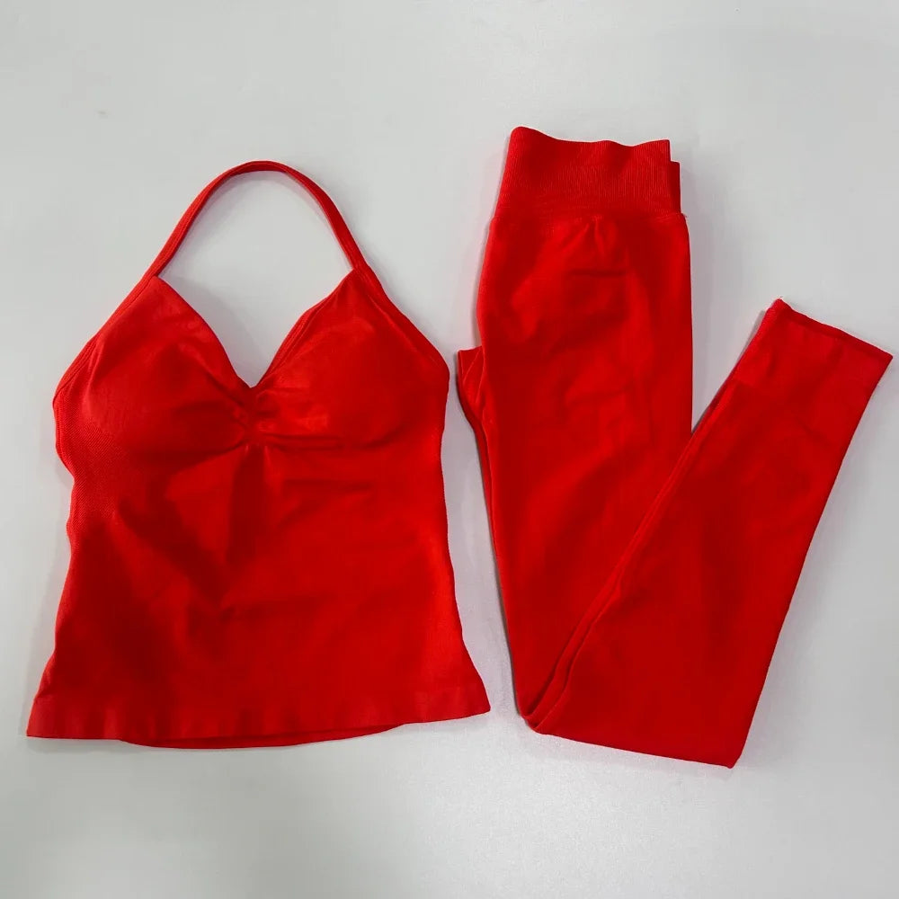 No Logo Seamless Gym Set Women High Waist Tank Tops