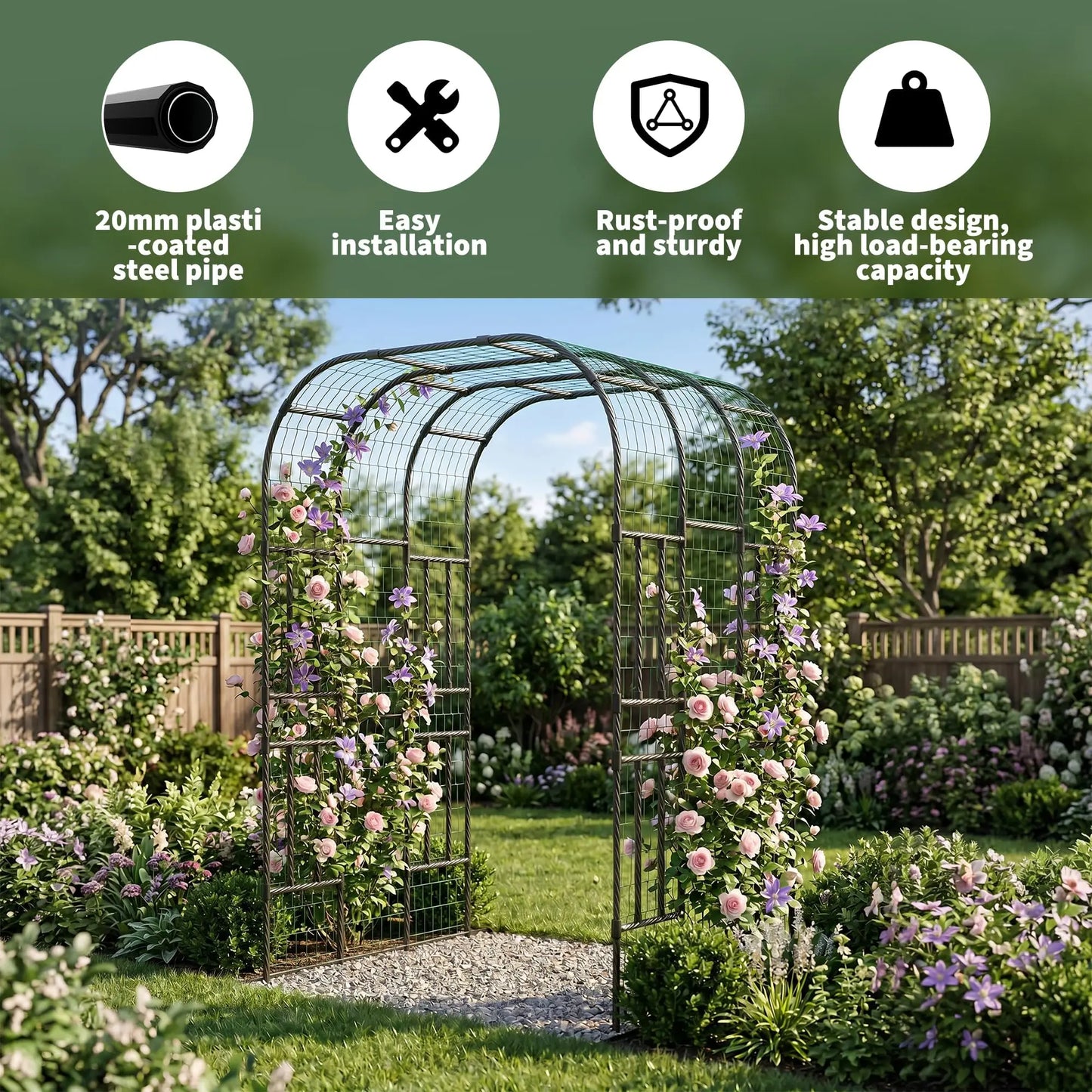 DishyKooker Garden Arch Trellis PE-Coated Steel Plant Arbor