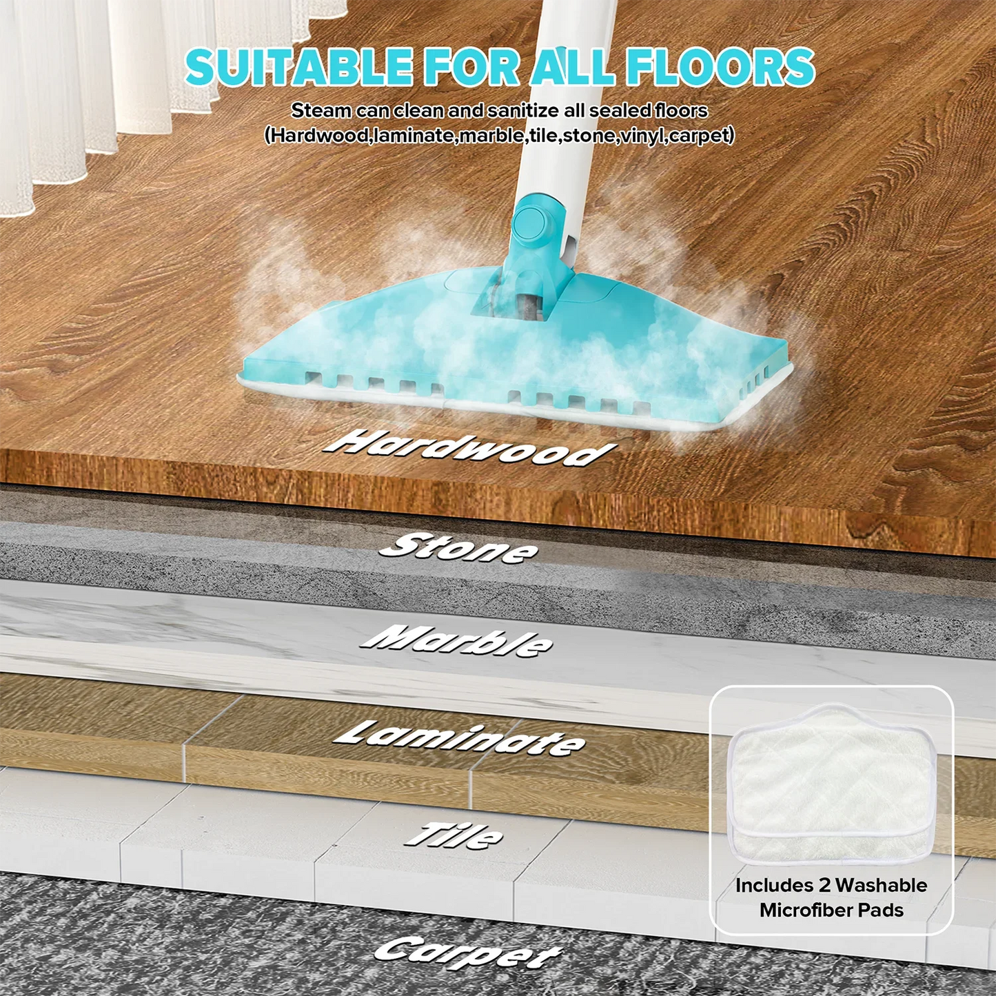INSE 1200W Steam Mop Powerful Scrubbing Vacuum Floor Cleaner