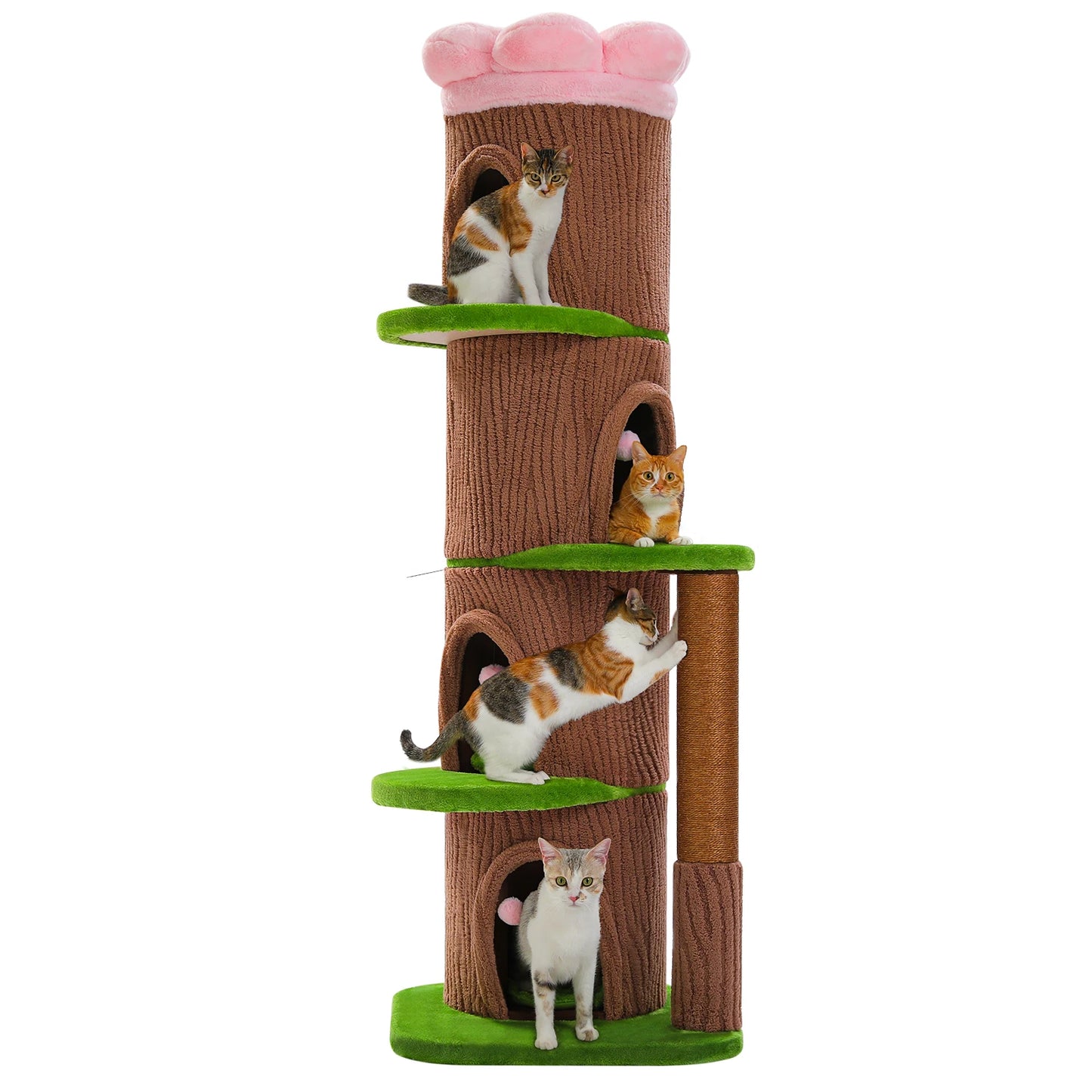Cat Tree Tower with Four Condos and Scratching Post