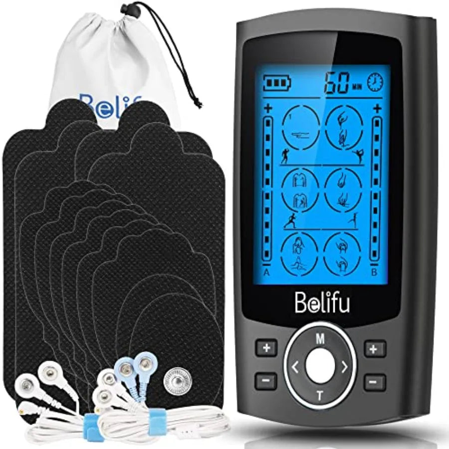 Dual Channel TENS EMS Unit With 12 Pads And 24 Modes Massager For Pain Relief