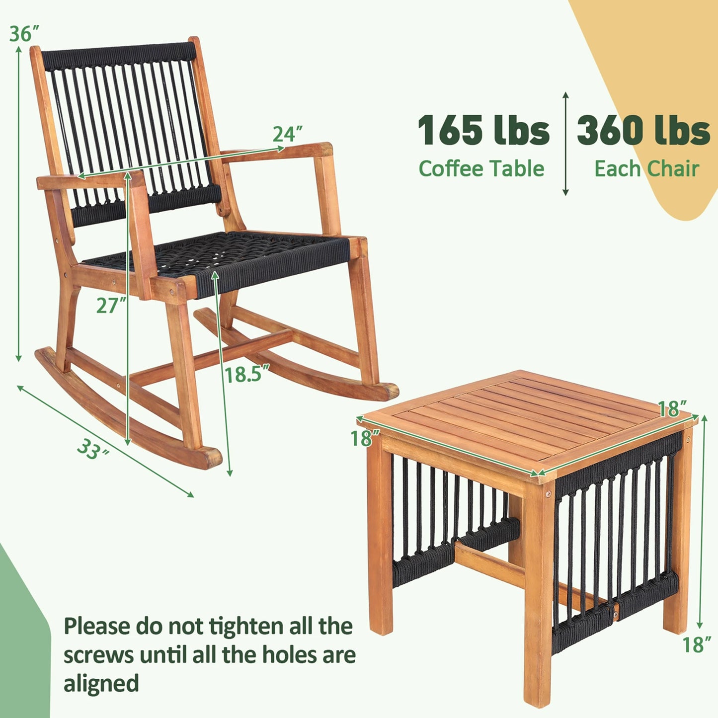 HOMASIS Patio Acacia Wood All Weather Rope Table And Chairs