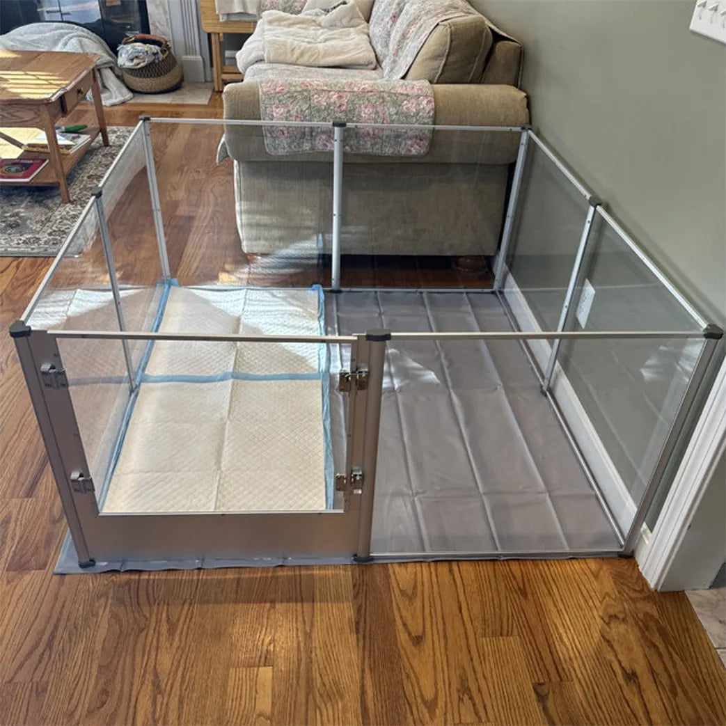 BORWART Transparent Acrylic Dog Playpen Whelping Pen With Waterproof Pad