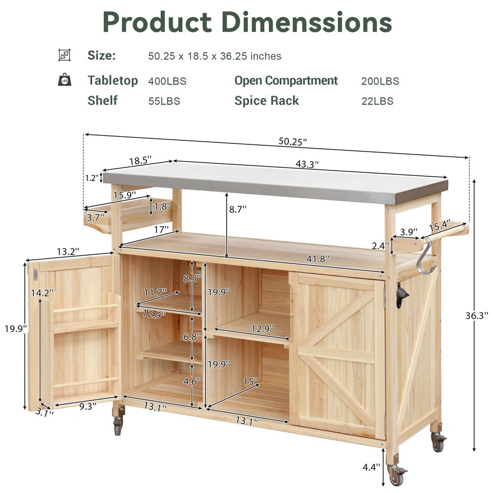 TWISTER.CK Portable Outdoor Bar Table With Storage And Wheels