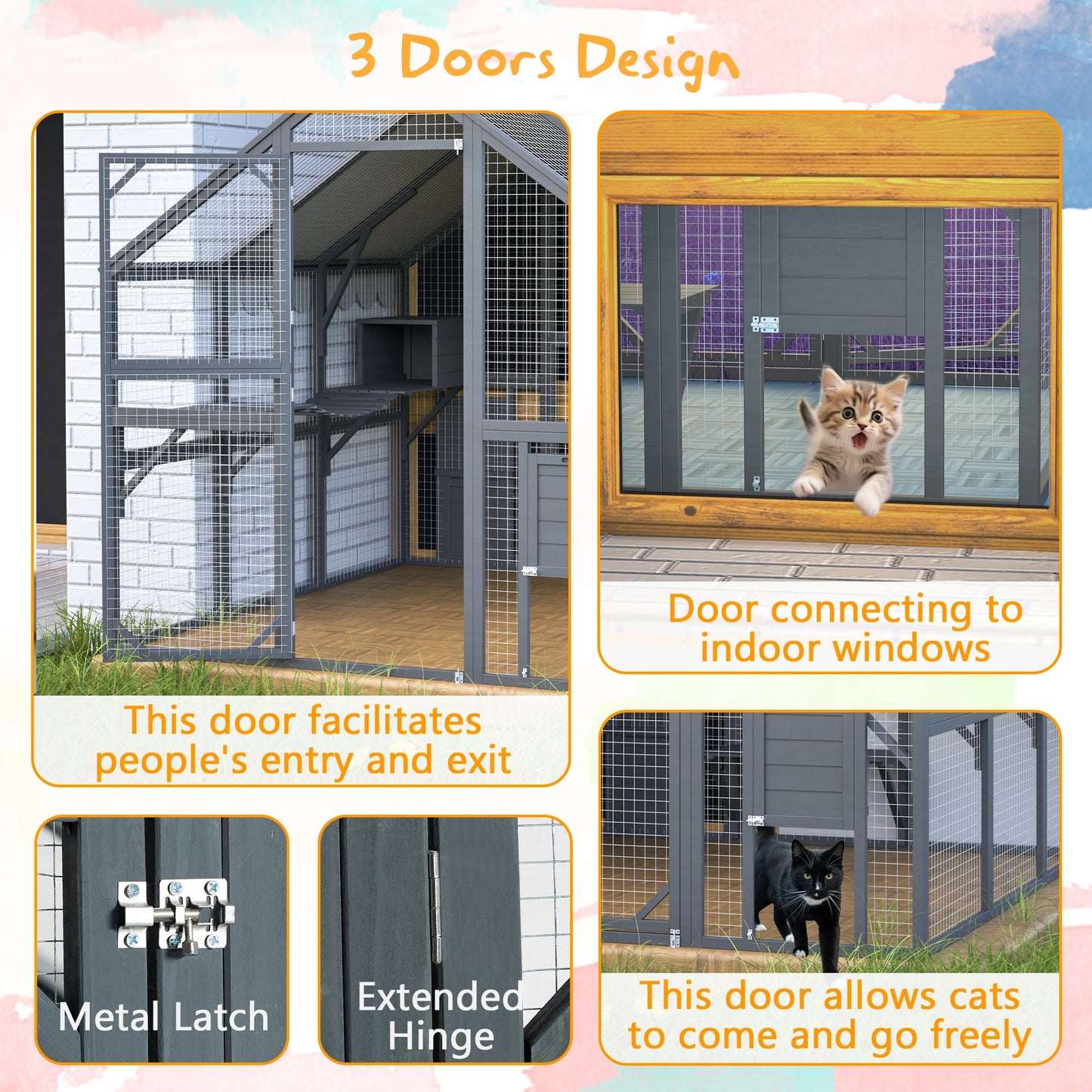 Large Outdoor Cat House And Wooden Cat Run Enclosure