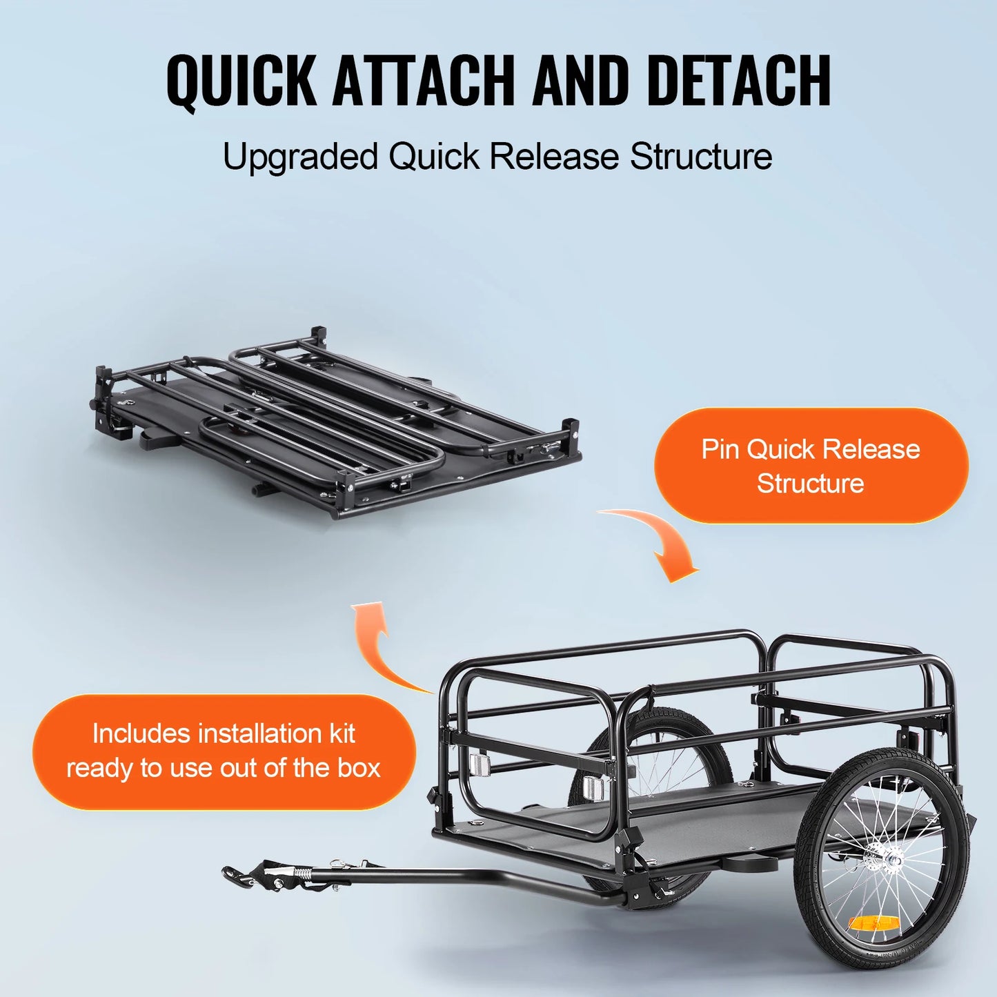 SucceBuy Bike Cargo Trailer Foldable Storage Wagon With Reflectors