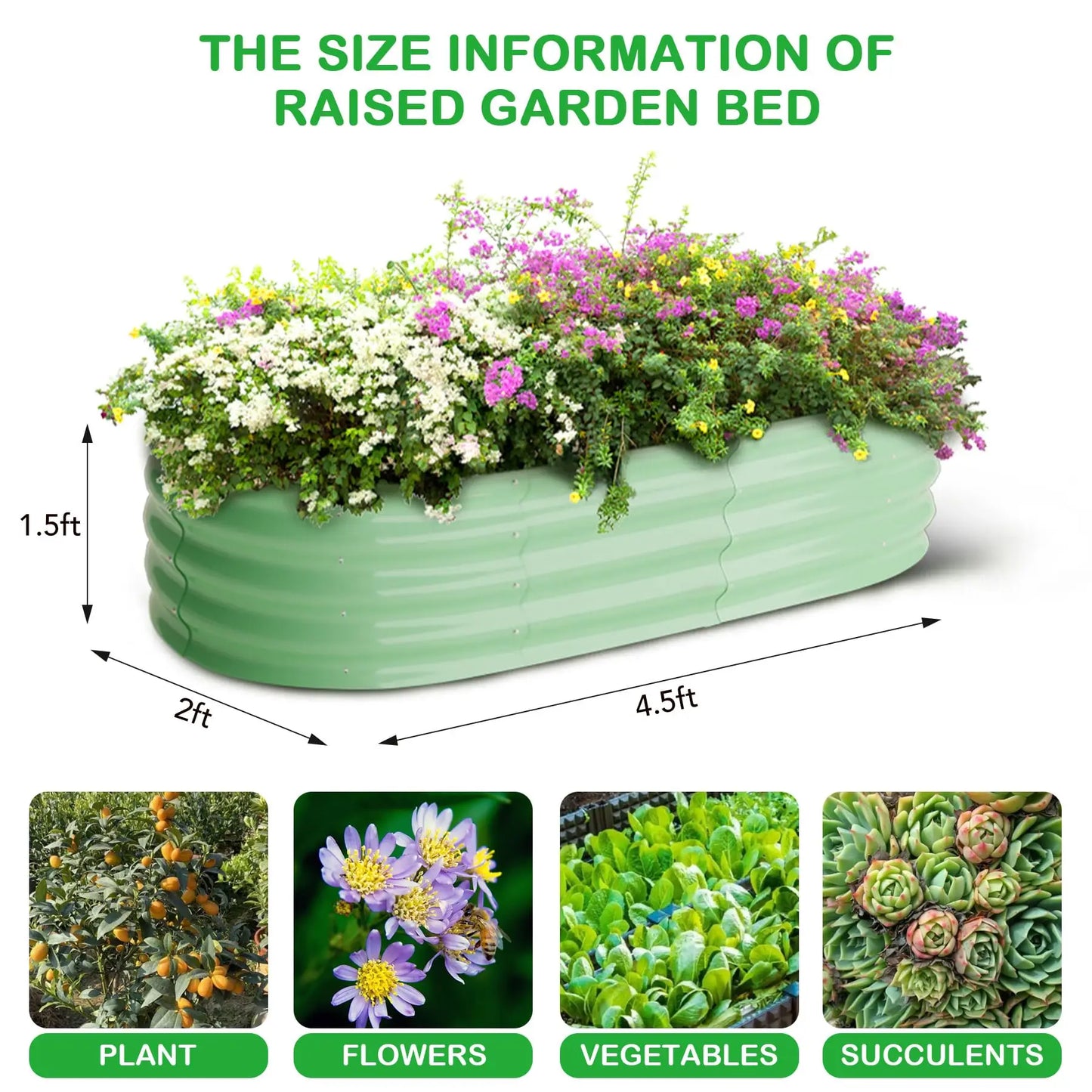 HiMISS Oval Galvanized Steel Raised Garden Bed Safety Edge 2-Pack Planter