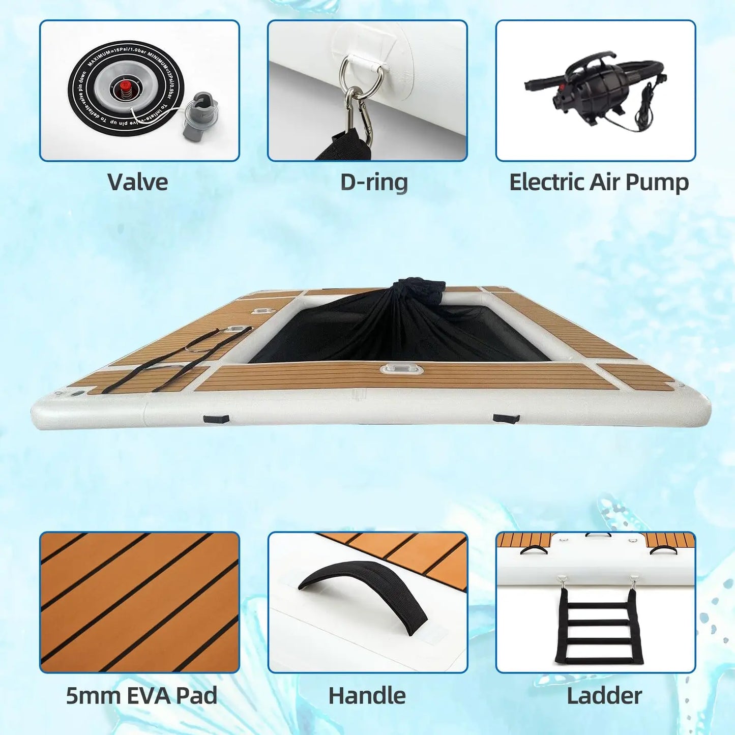 Ejia Inflatable Pool Floating Dock With Non Slip EVA Surface
