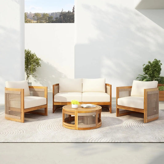 Acacia Wood 4-Piece Patio Conversation Set All Weather
