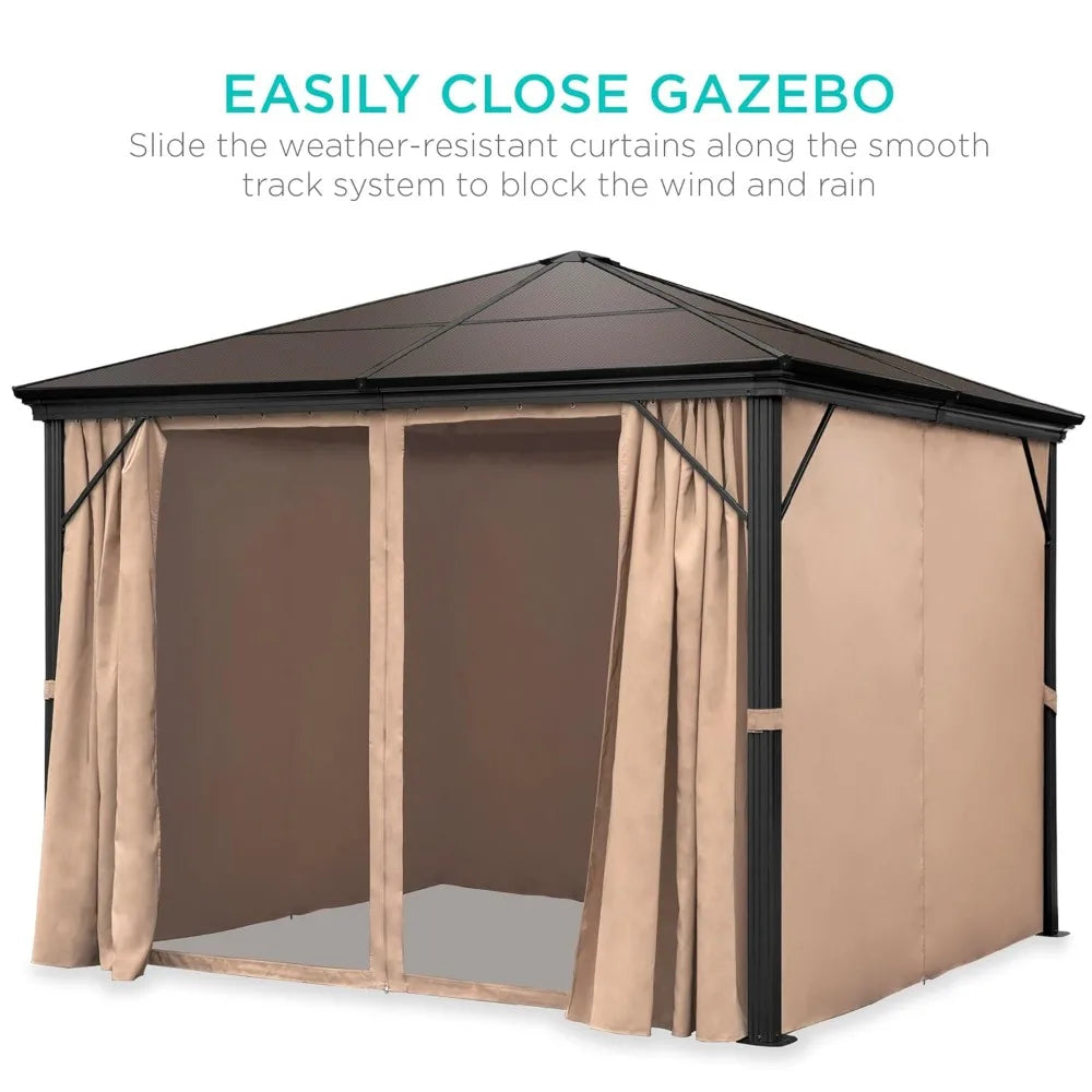10x10ft Aluminum Hardtop Gazebo With Mosquito Netting And Curtains