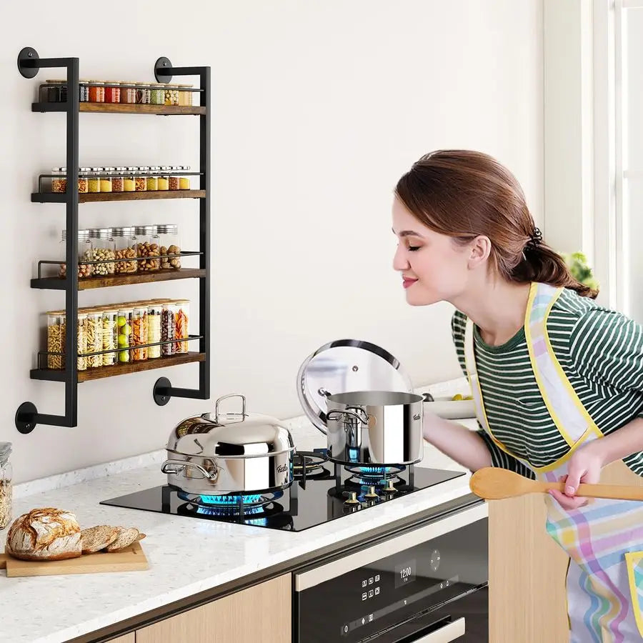 Spice Rack Wall Mount Organizer 4 Tier Kitchen Storage