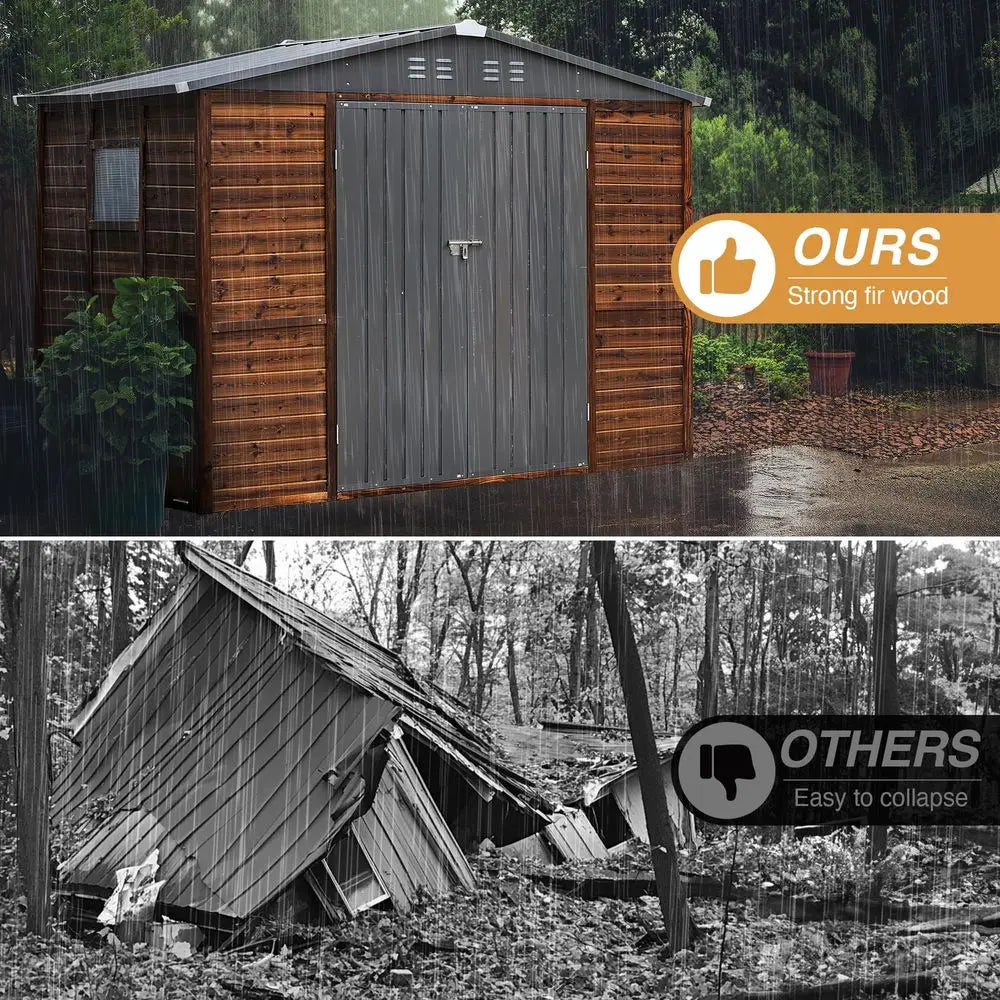 YTYIN Outdoor Storage Shed Iron Wood Cedar Panels Metal Roof
