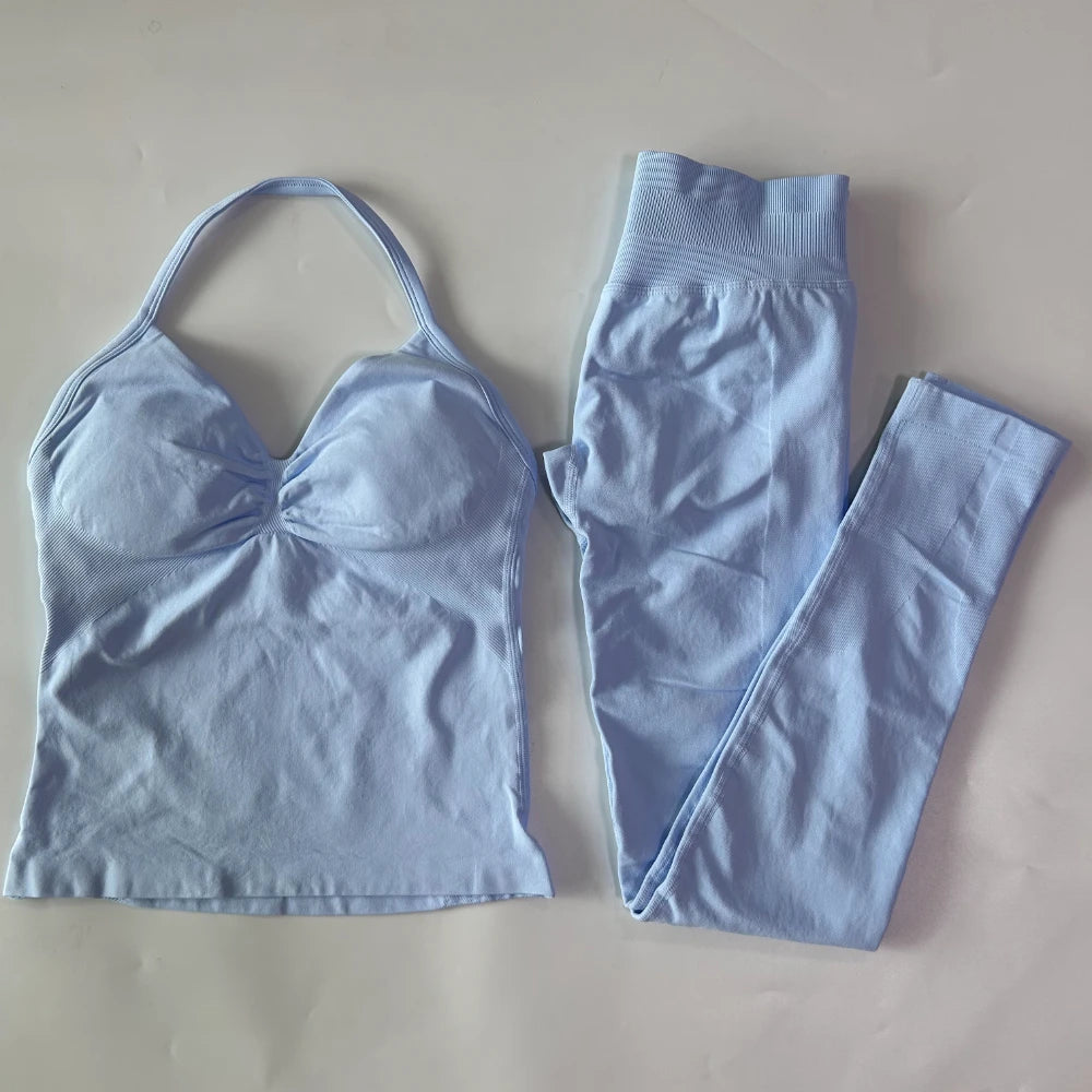 No Logo Seamless Gym Set Women High Waist Tank Tops