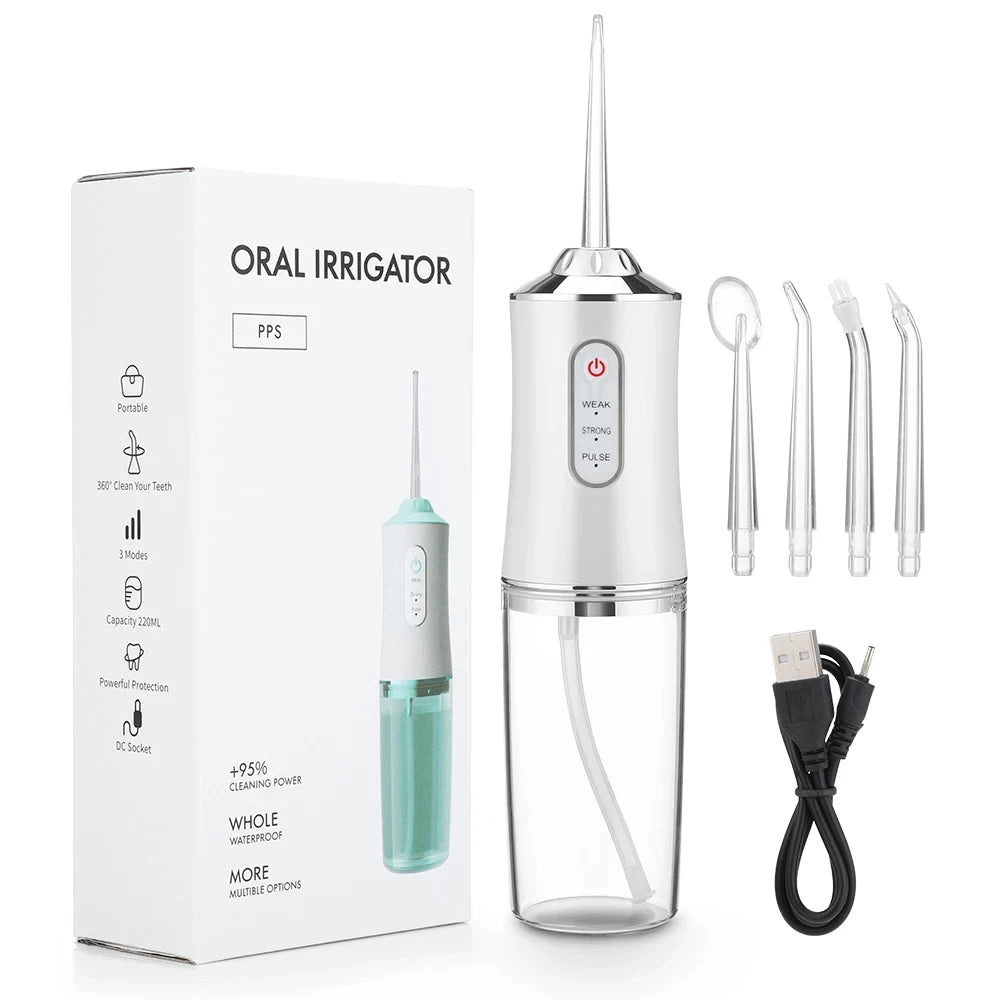 Portable Oral Irrigator Water Flosser USB Rechargeable Four Jet Tips