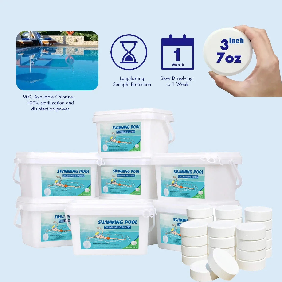 Stabilized Pool Chlorine Tablets for Pools and Spas