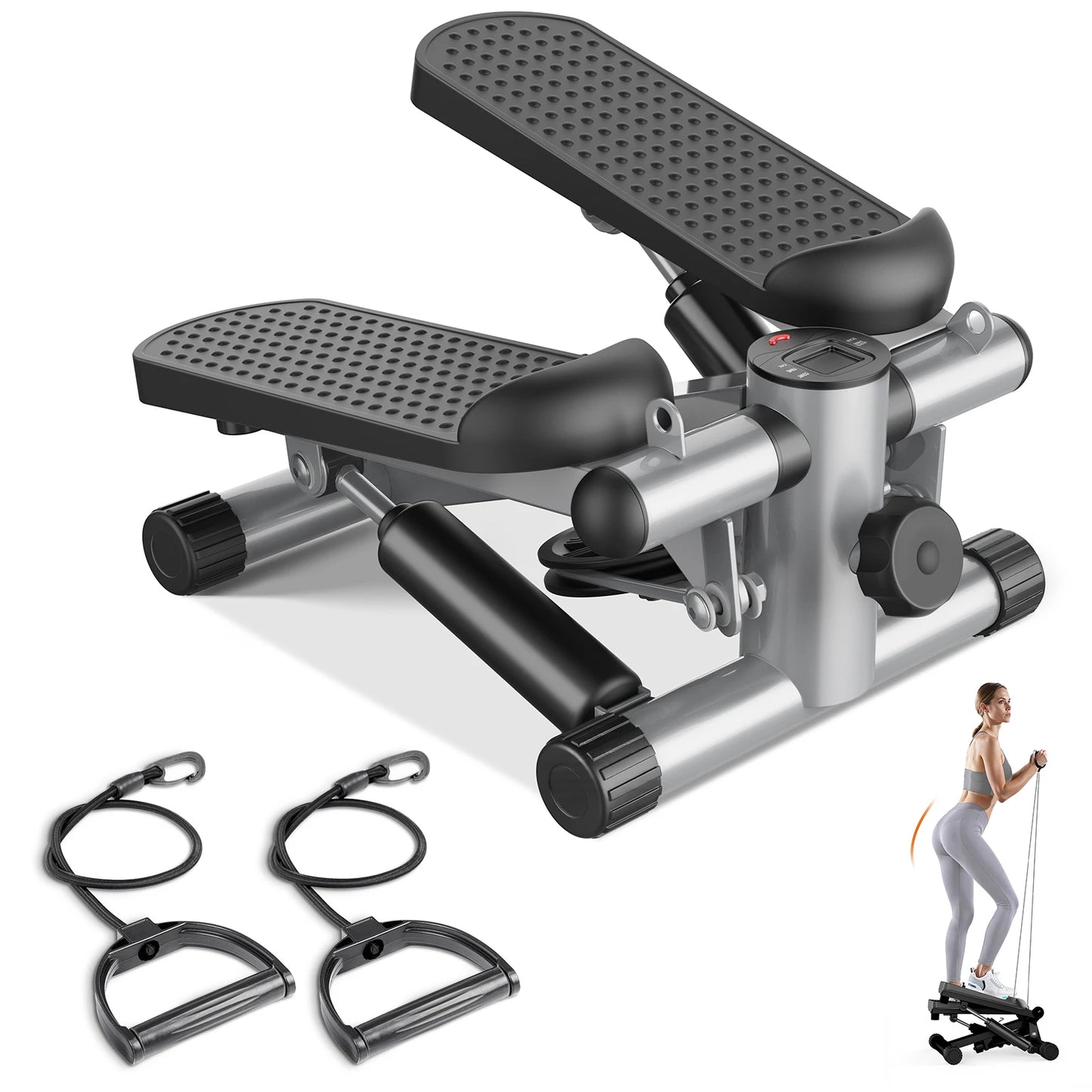 Mini Stepper With Resistance Bands And LCD Monitor