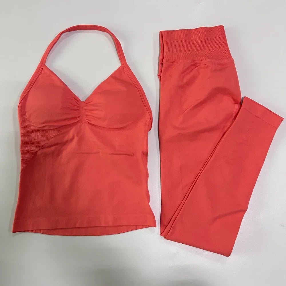 No Logo Seamless Gym Set Women High Waist Tank Tops
