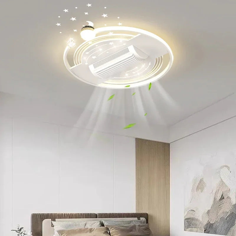 Starry Sky Leaf Free Fan Ceiling Light 2025 New Intelligent Integrated Living Room Headlights with Temperament Fan Main Light