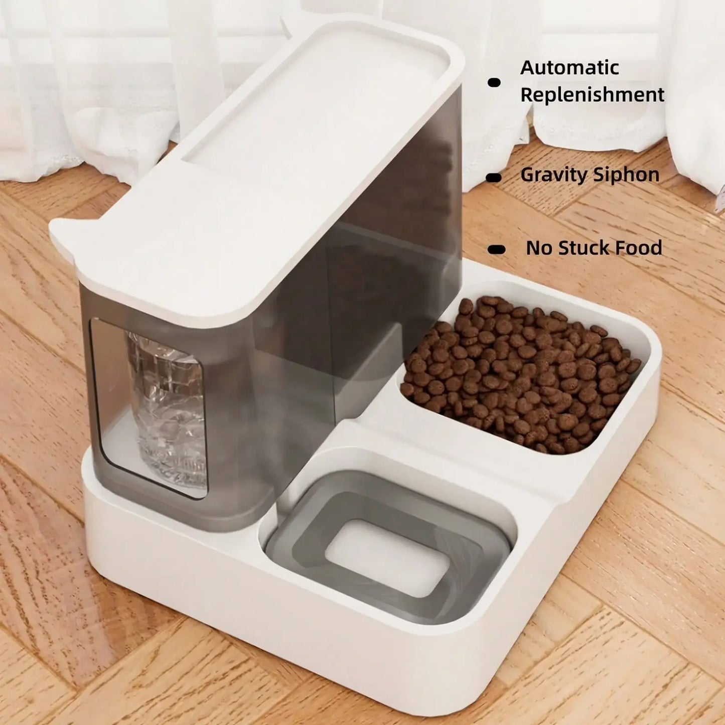 Automatic Cat Food And Water Dispenser Set With Transparent Reservoir