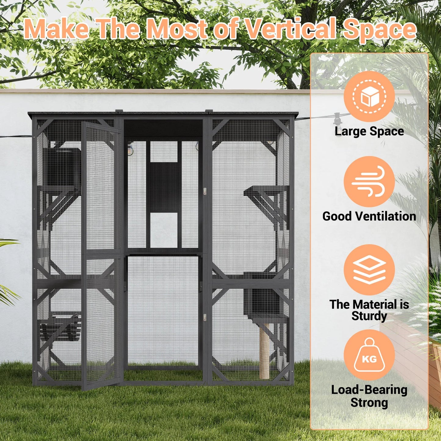 HiMISS Extra Large Outdoor Wooden Catio Walk In Enclosure
