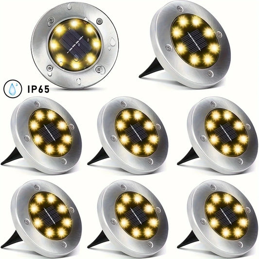 Solar Ground Lights 8 LED IP65 Outdoor Path and Courtyard Landscape