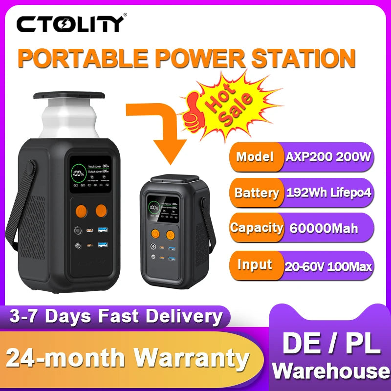 CTOLITY 200W Portable Power Station 192Wh Lifepo4 Battery