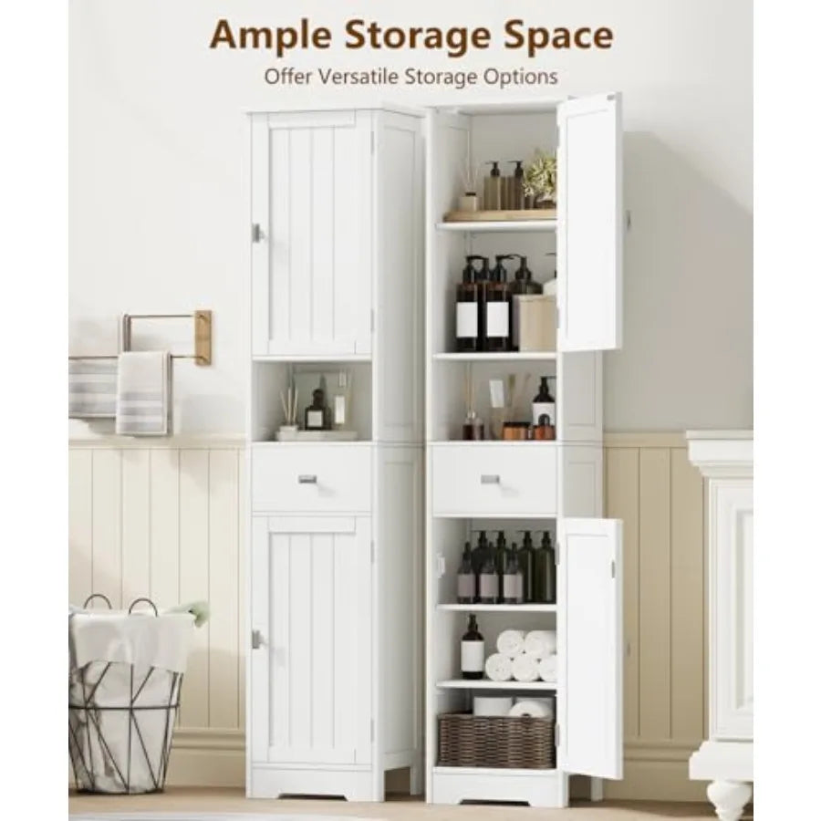 Tall Bathroom Storage Cabinet With Adjustable Shelves And Anti-Tip Design