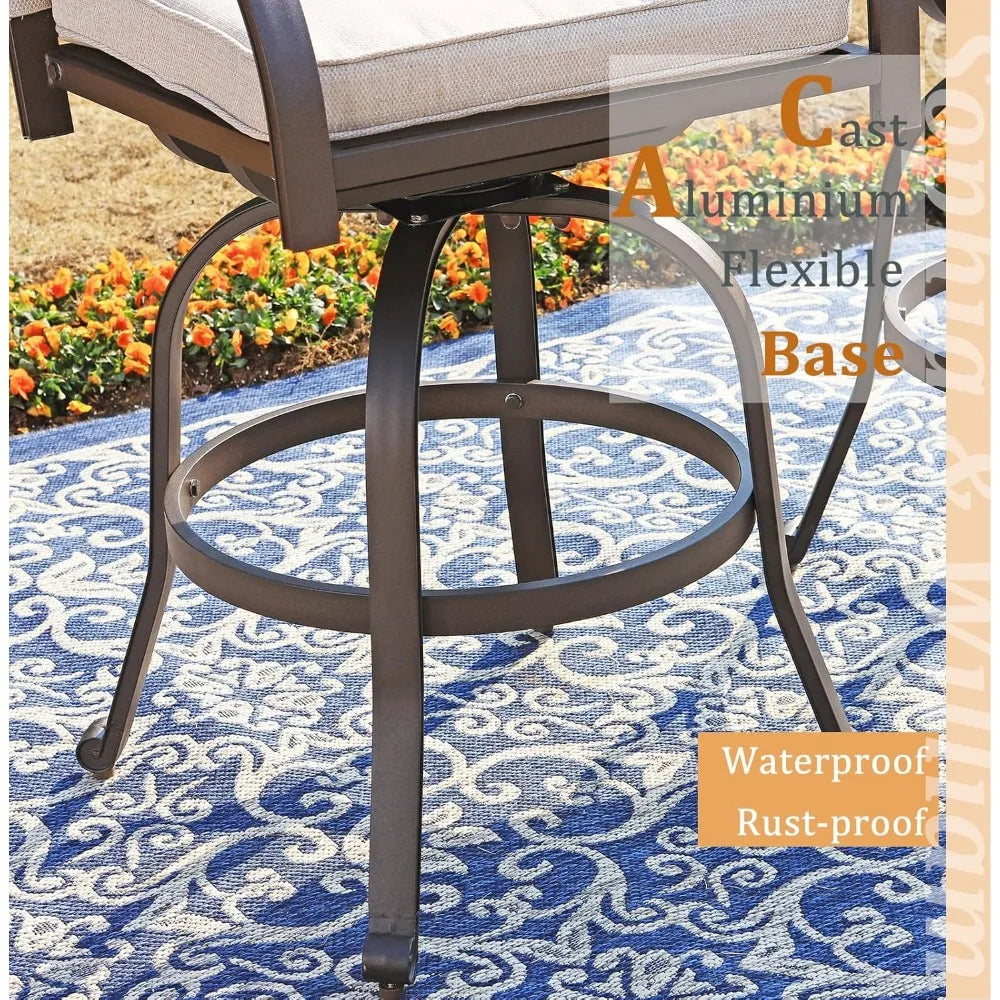 MKDK Cast Aluminum Patio Bar Chairs Set With Swivel