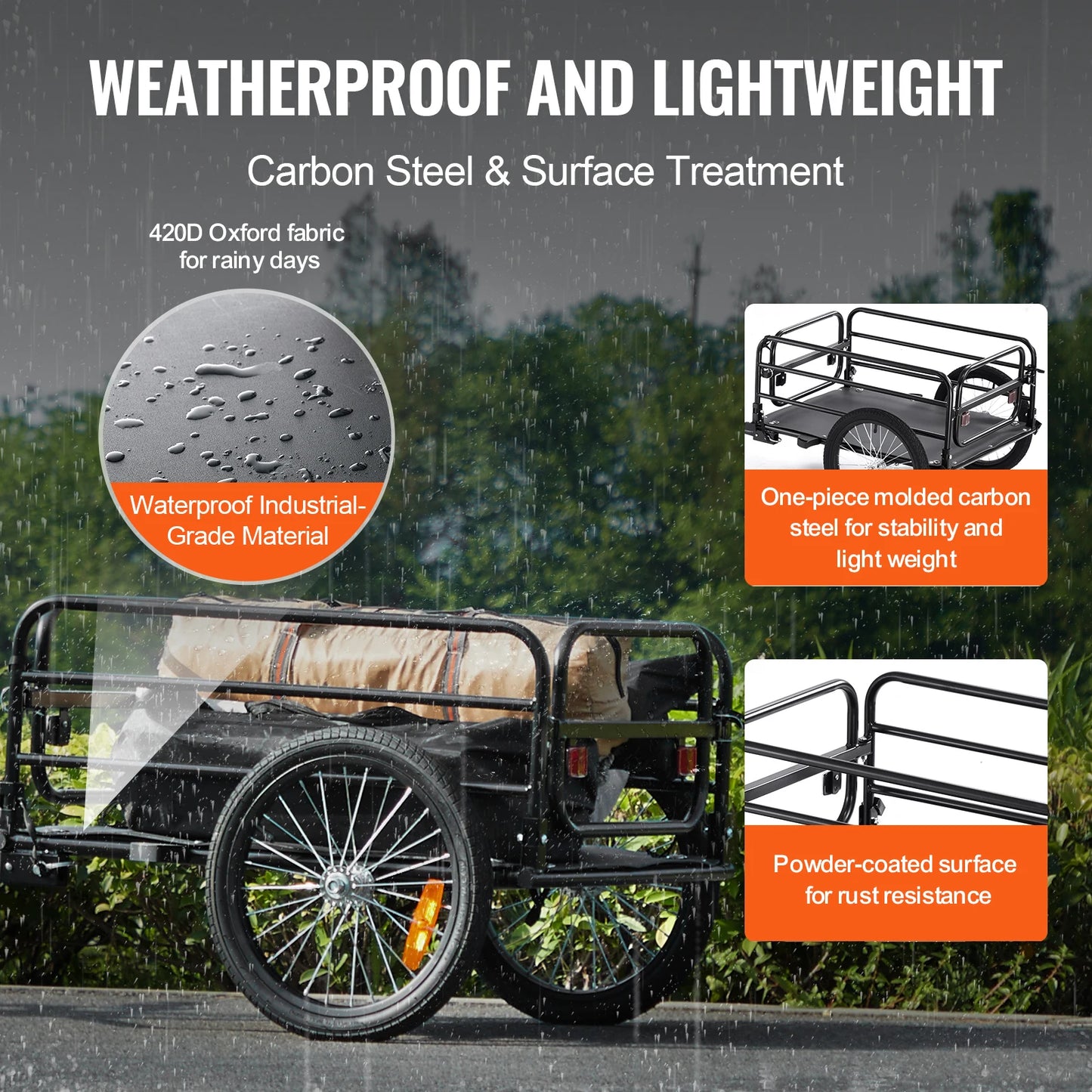 SucceBuy Bike Cargo Trailer Foldable Storage Wagon With Reflectors