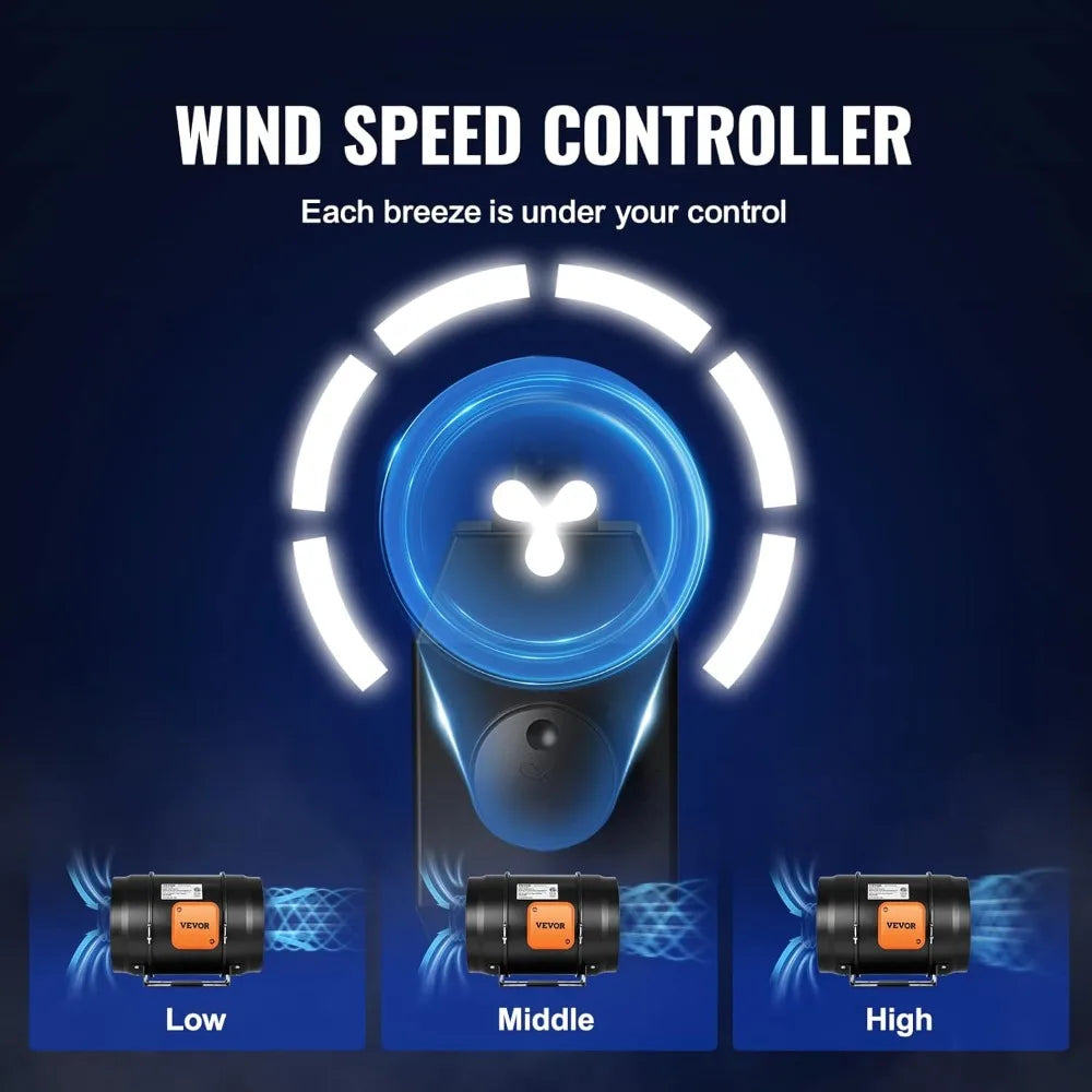 Inline Duct Fan 750 CFM With Variable Speed Controller